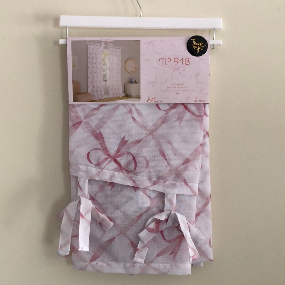 Pink Ribbon Bow Print Window Curtains